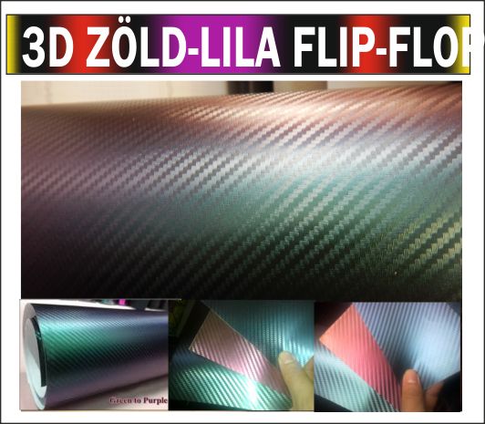 3D zöld lila színváltós flip-flop karbonfólia